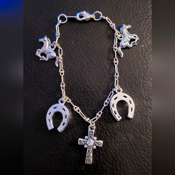 Horse and Cross Charm Bracelet - Picture 1 of 4